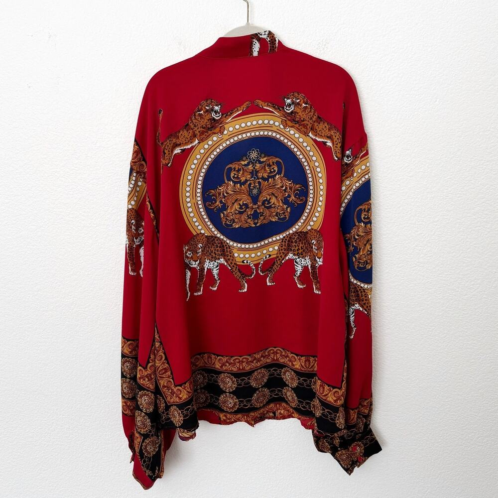 [PrettyLittleThing] Red Baroque Scarf Print Oversized Button Down Shirt Size XL - Picture 2 of 10